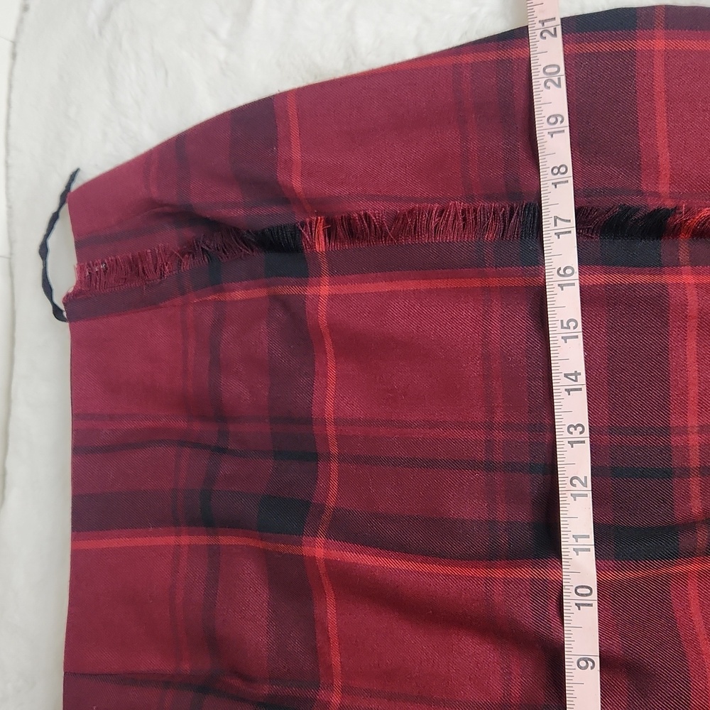 Y2K Red Plaid Side Fringe Classic Office Holiday Wrap Maxi Skirt - Picture 8 of 9